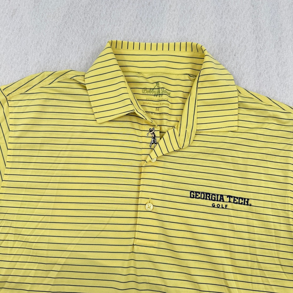 Bobby Jones Georgia Tech Golf Polo Shirt Mens Medium Yellow Striped Performance